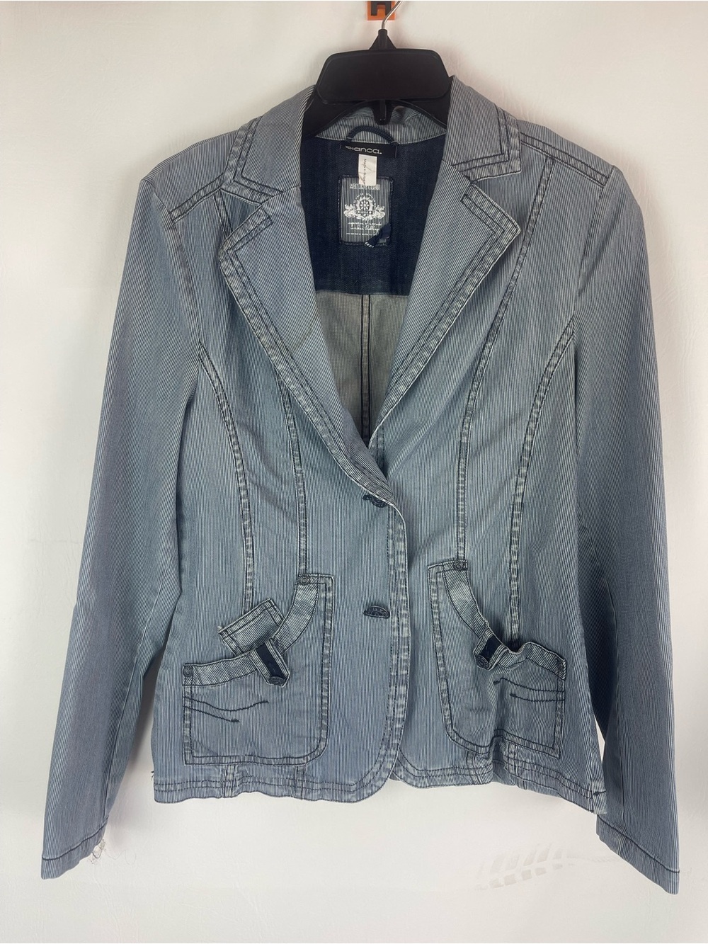 Bianca Sailing Club Striped Denim Blazer Nautical Fitted Jacket US 6 - Picture 3 of 9